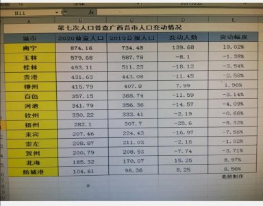 第七次人口普查,广西各市人口情况