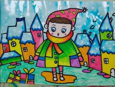 原创简单好画的儿童画《冬天来了》